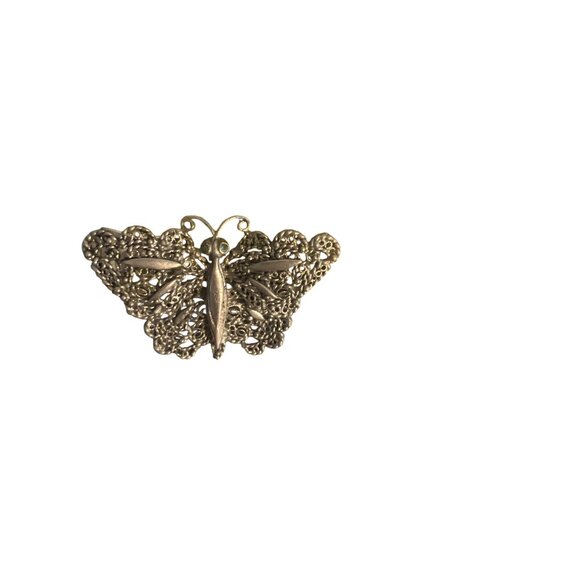 Vintage Silver Tone Filigree Butterfly Brooch Pin Openwork 2" across 1.5" tall - Picture 4 of 4